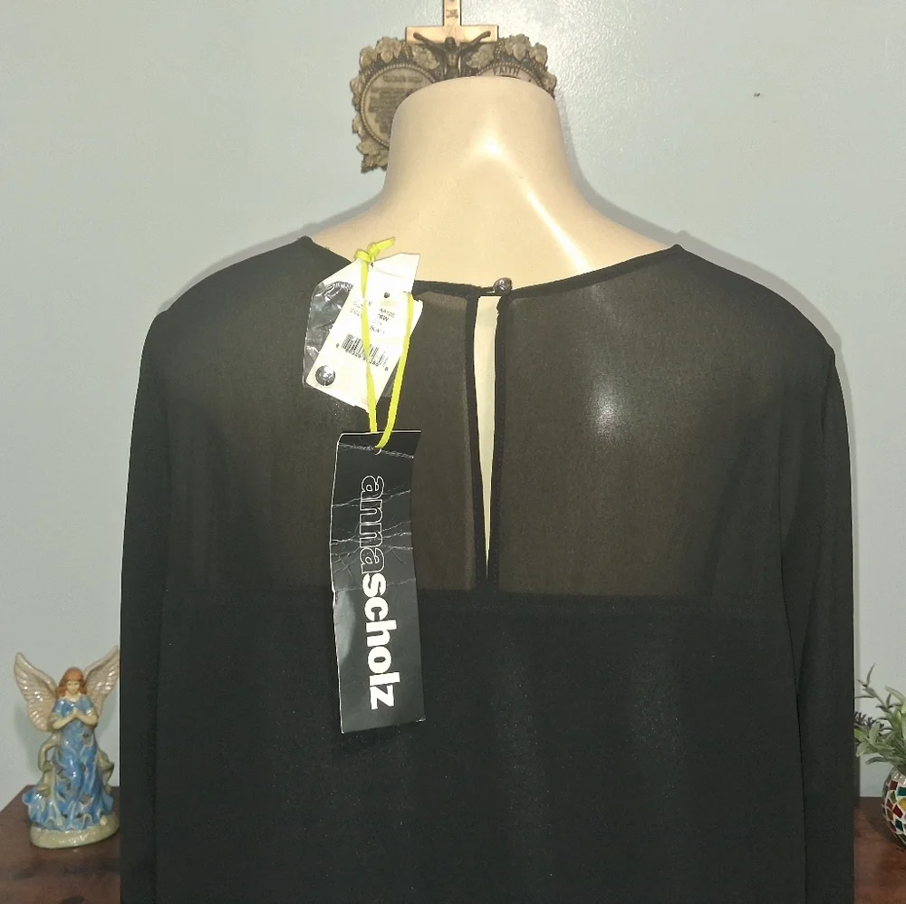 ANNA SCHOLZ NWT BLACK GEORGETTE TUNIC DRESS SZ 16 - Picture 6 of 6